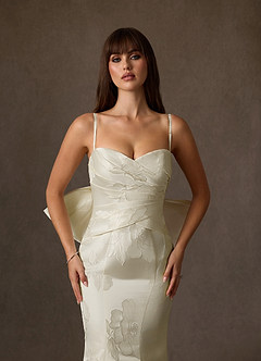 Azazie Nita Abiti da Sposa Abito Sirena in Jacquard Floreale Senza Cinturino Crema image3
