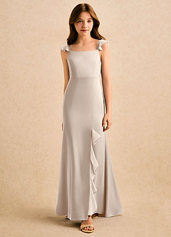 Azazie Novalie Girls Formal Robe Demoiselle D'honneur Fillette Robe Sirène en Satin extensible Arc Albâtre Blanc image3