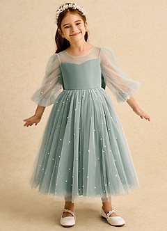 Azazie Trudy Blumenmädchenkleider Ballkleid Herzausschnitt Tüll Kleid Eukalyptus image3