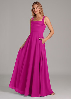 Azazie Shaude Bridesmaid Dresses Fuchsia A-Line Pleated Chiffon Dress image4