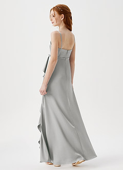 Azazie Kaylee Junior Silver A-Line with Belt Stretch Satin Dress image5