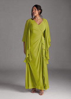 Azazie Manuella Mère de la mariée Robes Robe Trapèze en Mousseline de soie Col V plissé Citronnelle image12