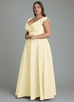 Azazie Leilani Bridesmaid Dresses Lemon Sorbet A-Line Pleated Chiffon Dress image9