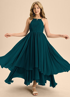 Azazie Elliora Junior Pine A-Line Pleated Chiffon Dress image5