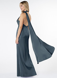 Azazie Kaylani Robes de demoiselle d'honneur Robe Sirène en Satin extensible Col Haut Violet Crépusculaire image4