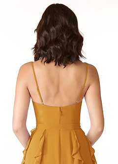 Azazie Peyton Abiti da Damigella Abito A-Line in Chiffon Increspato Caramello image3