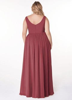 Azazie Keyla Bridesmaid Dresses Merlot A-Line V-Neck Pleated Chiffon Dress image7