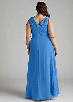 Azazie Flora Bridesmaid Dresses Blue Jay A-Line Pleated Chiffon Dress image13