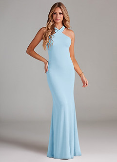 Azazie Doretta Bridesmaid Dresses Sky Blue Mermaid Pleated Chiffon Dress image1