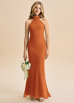 Azazie Velli Junior Vestido Canela de Chiffon de sereia com Pescoço alto image1