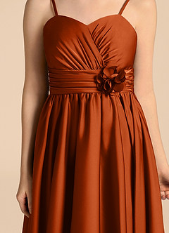 Azazie Catalina Junior Abito A-Line in Raso Elasticizzato Scollo a Cuore Arancia Bruciata image8