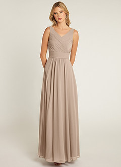 Azazie Pierrette Brautjungfernkleider A-Linie Plissee Chiffon Kleid Taupe image1