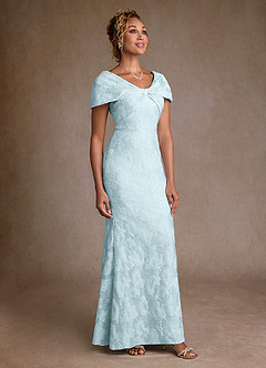 Azazie Amallia Mother of the Bride Dresses Pale Blue Jacquard Mermaid Off the Shoulder Floral Jacquard Dress image4