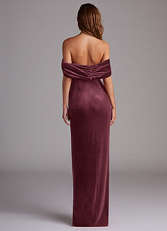 Azazie Shay Bridesmaid Dresses Raspberry Sheath Off the Shoulder Velvet Convertible Dress image4