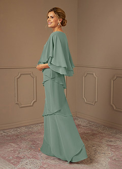 Azazie OHara Mother of the Bride Dresses Silver Sage A-Line V-Neck Chiffon Dress image2
