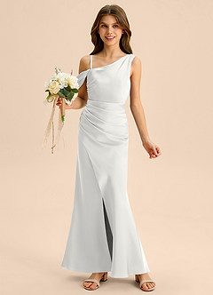 Azazie Madelyn Junior Abito Tubino in Raso Elasticizzato a Spalla Scoperta Bianco image1