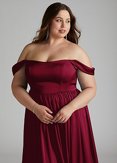 Azazie Morana Bridesmaid Dresses Burgundy A-Line Off the Shoulder Stretch Satin Convertible Dress image17