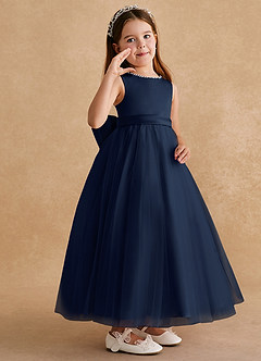 Azazie Cookie Flower Girl Dresses Dark Navy A-Line Bow Tulle Dress image2