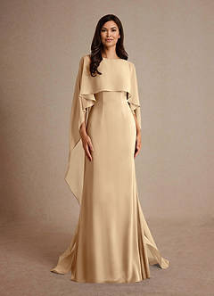 Azazie Milfred Mère de la mariée Robes Robe Fourreau en Satin extensible Col de bateau Champagne image5
