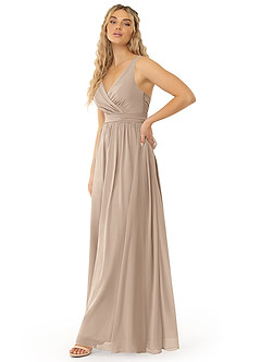 Azazie Kora Bridesmaid Dresses Taupe A-Line Pleated Chiffon Dress image2