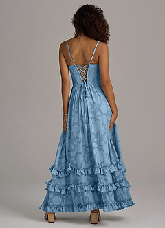 Azazie Lettie Bridesmaid Dresses Steel Blue A-Line Corset Floral Burnout Dress image6