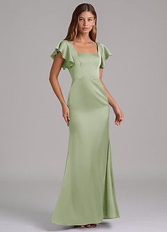 Azazie Elkie 신부 들러리 드레스 인어 스퀘어 네크라인 스트레치 새틴 바닥 길이 드레스 image4