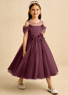 Azazie Juni Blumenmädchenkleider Ballkleid Plissee Tüll Kleid Cabernetrot image6
