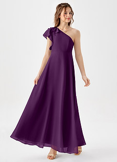 Azazie Arabella Junior Grape A-Line Ruched Chiffon Dress image4
