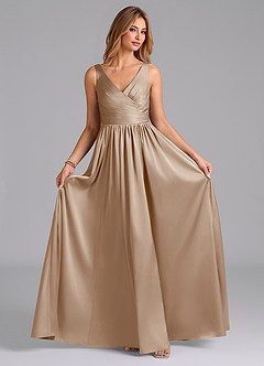 Azazie Keyla Final Sale Taupe A-Line Pleated Stretch Satin Dress image4