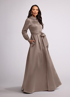Azazie Ruth vestidos de madre de la novia Vestido de Gris Pardo de Satin Mate de Corte En A con Encaje image1