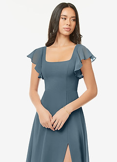 Azazie Bondi Vestidos de damas de honor Vestido Crepúsculo de Gasa de Línea A con Volantes image6