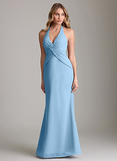 Azazie Valerie Bridesmaid Dresses Steel Blue Mermaid Pleated Chiffon Dress image1