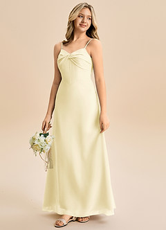 Azazie Jordyn Junior Lemon Sorbet A-Line Sweetheart Neckline Chiffon Dress image6