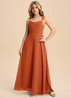 Azazie Shale Junior Burnt Orange A-Line Bow Chiffon Dress image3