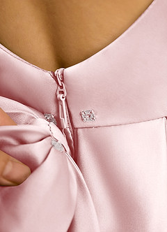 Azazie Babs Flower Girl Dresses Powder Pink Ball-Gown Pleated Matte Satin Dress image7