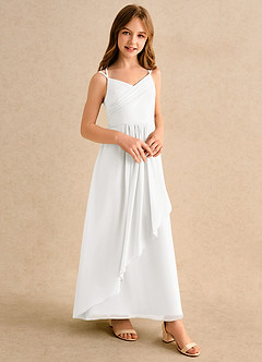 Azazie Zaida Girls Formal Robe Demoiselle D'honneur Fillette Robe Trapèze en Mousseline de soie Plissée Ivoire image5