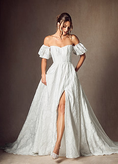 Azazie Gladiola Wedding Dresses Diamond White Ball-Gown Sweetheart Neckline Floral Burnout Jacquard Dress image8