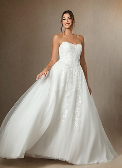 Azazie Sonnet Robes de mariée Robe Princesse en Dentelle Sans bretelle Blanc De Diamant image7