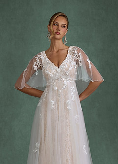 Azazie Renesmee Wedding Dresses Diamond White Champagne A-Line Sequins Tulle Dress image5