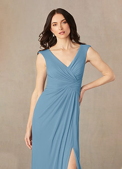 Azazie Andi Mother of the Bride Dresses Steel Blue A-Line Pleated Mesh Dress image4