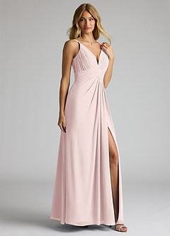 Azazie Maren Allure Bridesmaid Dresses Blushing Pink A-Line V-Neck Lace Chiffon Dress image4