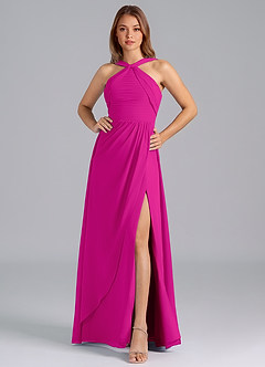 Azazie Mianna Jurken voor bruidsmeisjes Jurk van Chiffon met A-Lijn Geplooid Fuchsia image4