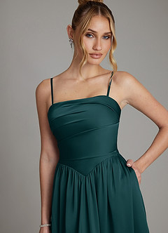 Azazie Zena Bridesmaid Dresses Pine A-Line Strapless Stretch Satin Dress image2