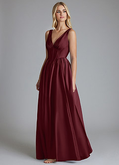 Azazie Delmie Vestidos de damas de honor Vestido de Cabernet de Satén Elástico de Corte en A con Corsé image4