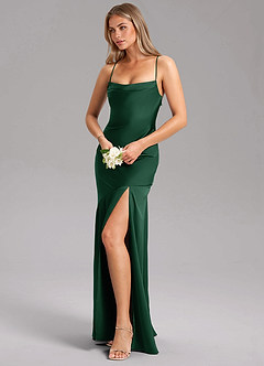 Azazie Grata Bridesmaid Dresses Dark Green Sheath Side Slit Stretch Satin Dress image4