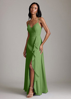 Azazie Naeem Bridesmaid Dresses Basil A-Line V-Neck Ruffle Chiffon Dress image5