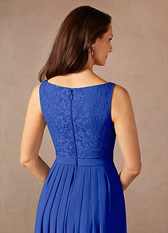 Azazie Ainsling Mother of the Bride Dresses Royal Blue A-Line Square Neckline Lace Chiffon Dress image11
