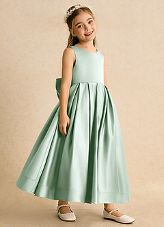Azazie Cailee Flower Girl Dresses Agave Ball-Gown Pleated Matte Satin Dress image3