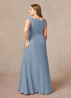 Azazie Yarrow Mère de la mariée Robes Robe Trapèze en Mousseline de soie Plissée Bleu Poussiéreux image8