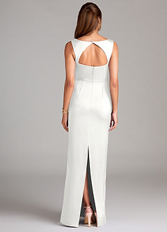 Azazie Flori Robes de demoiselle d'honneur Robe Fourreau en Satin extensible Fente Latérale Blanc image2